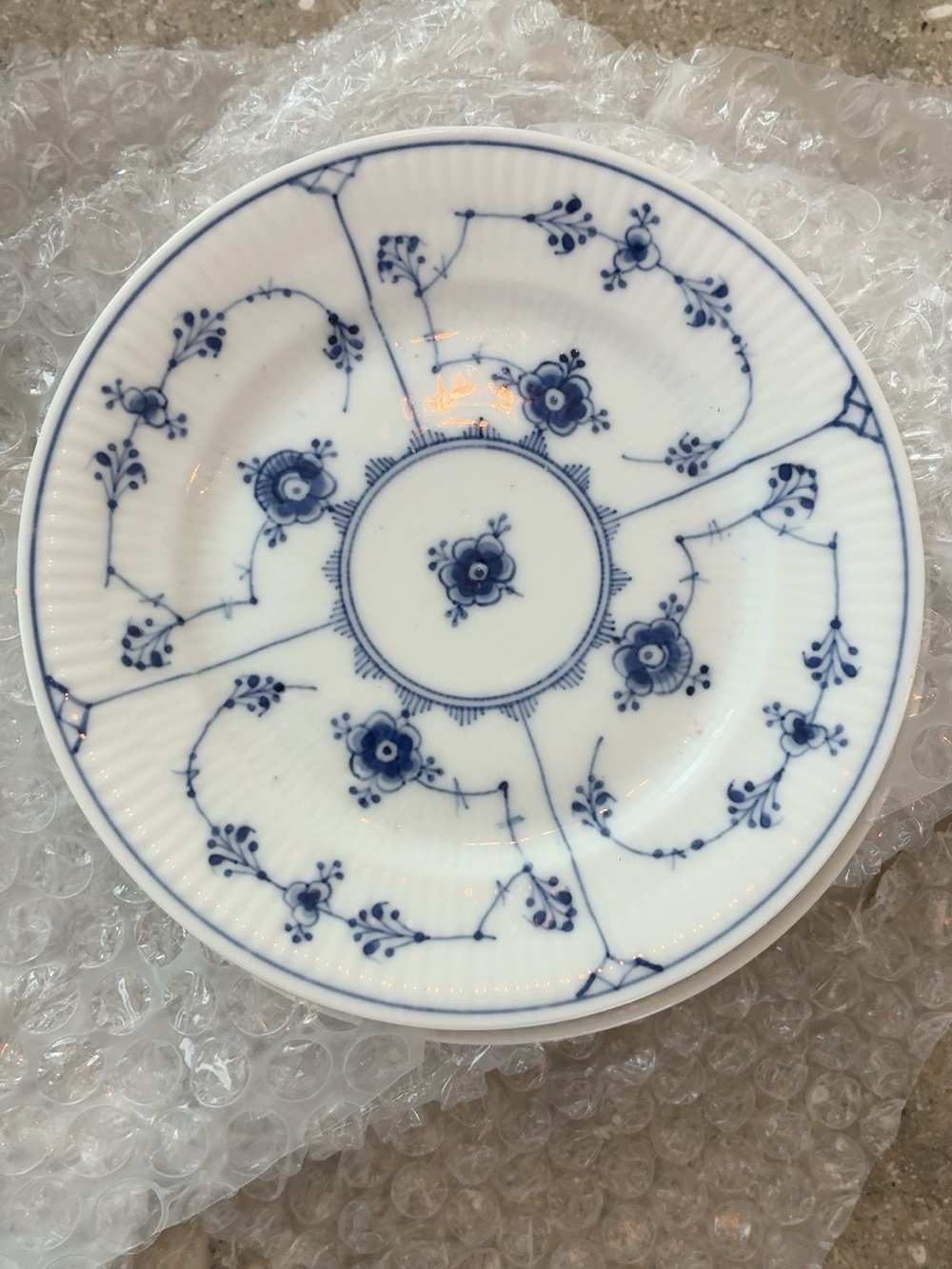 Vintage Royal Copenhagen Blue Fluted Plain Porcelain Plates Denmark Set of 5